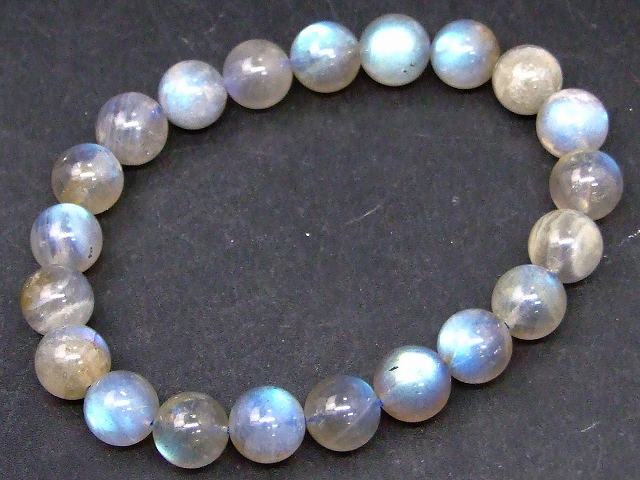 67786　　ラブラドライト 9mm〜10mm AAA+ ブレスレット 内径18cm 曹長灰 ポーチ付き 鑑別済 本物保証 送料無料 マダガスカル産 天然石 パワーストーン