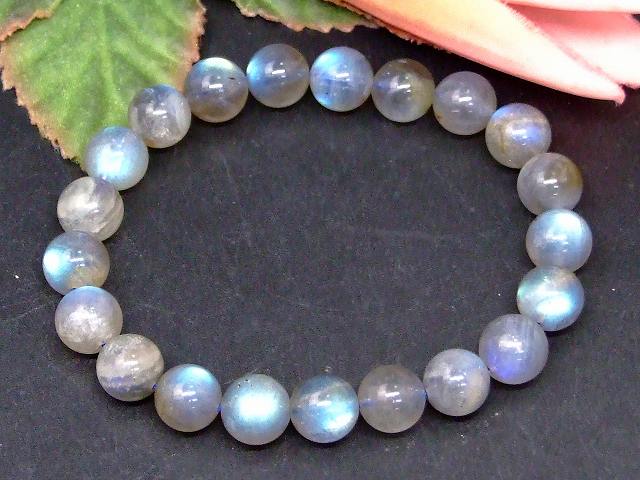 67786　　ラブラドライト 9mm〜10mm AAA+ ブレスレット 内径18cm 曹長灰 ポーチ付き 鑑別済 本物保証 送料無料 マダガスカル産 天然石 パワーストーン