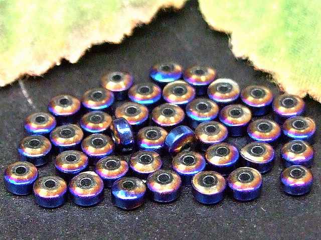67816　　ヘマタイト ブルー アクアオーラ 3mm×2mm 10粒セット ソロバン 算盤 そろ...