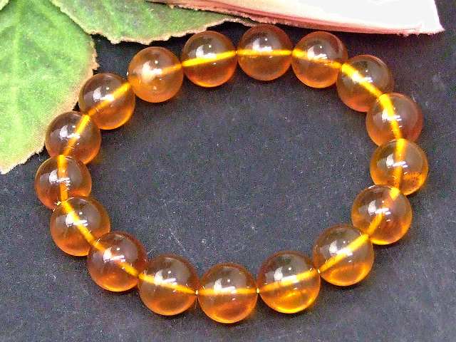 67822　　アンバー 琥珀 11mm〜12mm 5A ブレスレット 内径17cm ポーチ付き 鑑別済・本物保証 送料無料 メキシコ産 天然石 パワーストーン