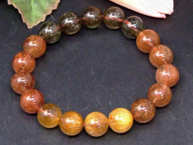 67830　　福禄寿ルチルクォーツ 11mm〜12mm 5A ブレスレット 内径18cm ミックスルチルクォーツ 送料無料 ブラジル産 天然石 パワーストーン