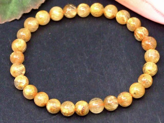 67832　　最上級 タイチンルチルクォーツ 針水晶 6mm ブレスレット 内径16cm ポーチ付き 送料無料 ブラジル産 天然石 パワーストーン