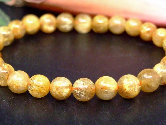 67832　　最上級 タイチンルチルクォーツ 針水晶 6mm ブレスレット 内径16cm ポーチ付き 送料無料 ブラジル産 天然石 パワーストーン