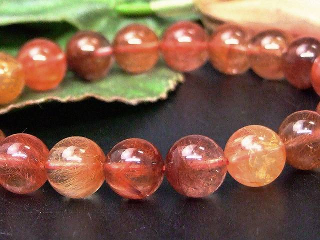 67869　　レッドブラウンルチルクォーツ 針水晶 9mm 5A ブレスレット 内径18cm ポーチ付き 送料無料 ブラジル産 天然石 パワーストーン