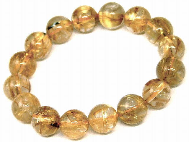 67921　　タイチンルチルクォーツ 針水晶 13mm〜14mm AAAA ブレスレット 内径18cm ポーチ付き 送料無料 ブラジル産 天然石 パワーストーン