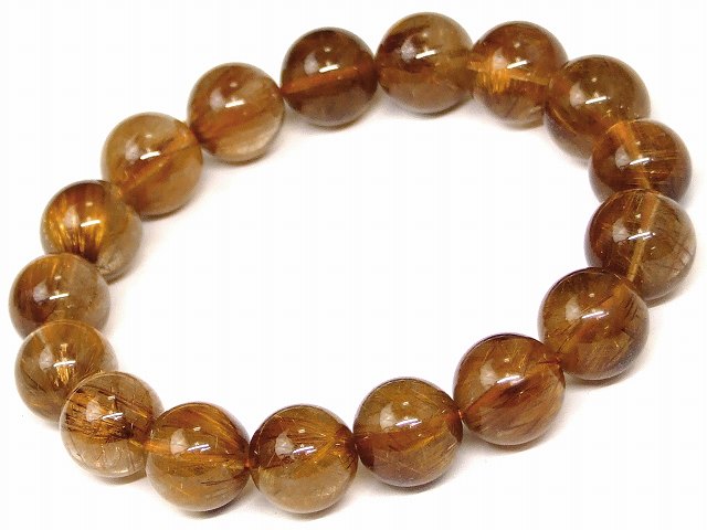 67944　　ブラウンルチルクォーツ 針水晶 12mm〜13mm 5A ブレスレット 内径18cm ポーチ付き 送料無料 ..