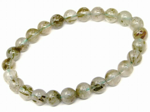 68011　　グリーンルチルクォーツ 針水晶 7mm〜8mm ブレスレット 内径17cm ポーチ付き 送料無料 ブラジ..