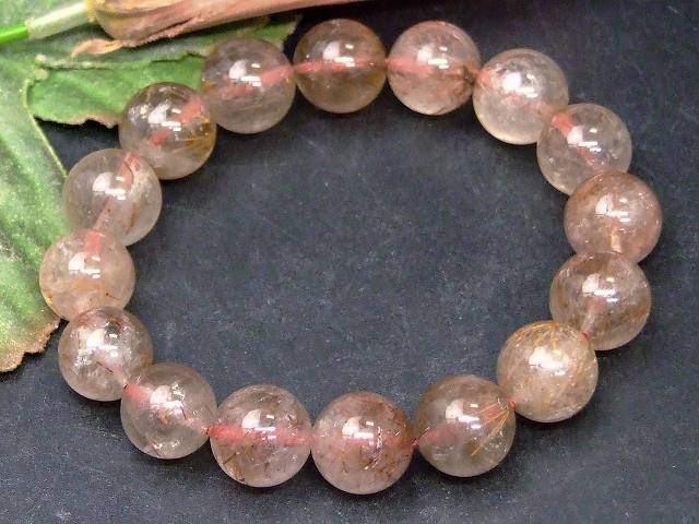 68103　　ルチルクォーツ 針水晶 12mm〜13mm ブレスレット 内径17cm ポーチ付き 送料無料 ブラジル産 天然石 パワーストーン