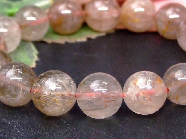 68103　　ルチルクォーツ 針水晶 12mm〜13mm ブレスレット 内径17cm ポーチ付き 送料無料 ブラジル産 天然石 パワーストーン