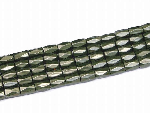 H3-18M　　工場処分品特価 今月半額以下 わけあり ヘマタイト モスグリーン 磁気あり 8mm×5mm カット 磁有 1連40cm 通し針、解説書、1mゴム付き 送料無料 イギリス産 天然石 パワーストーン