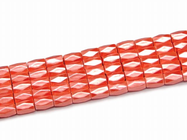 H3-19W　　工場処分品特価 今月半額以下 わけあり ヘマタイト コーラルレッド 磁気あり 8mm×5mm カット 磁有 1連40cm 通し針、解説書、1mゴム付き 送料無料 イギリス産 天然石 パワーストーン