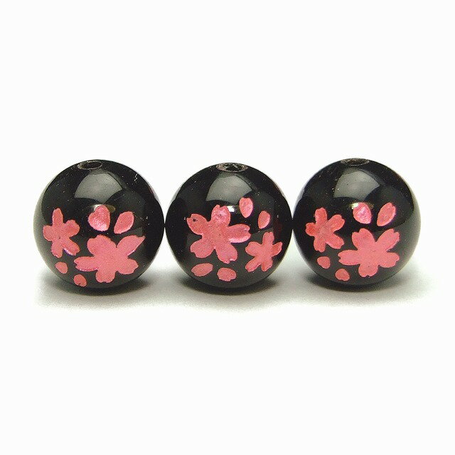 Genuine, Semi-Precious Stones - g3-2414G　　1粒売り 10mm オニキス 桜彫り ピンク箔 ネコポス送料無料 ブラジル産 天然石 パワーストーン