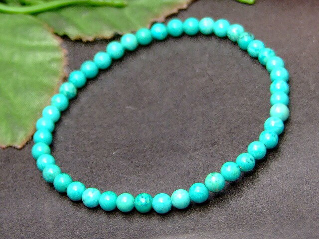 g3-332　 　 4mm A 天然ターコイズ トルコ石 ブレスレット 内径調整可能 ポーチ付き 送料無料 アメリカ..