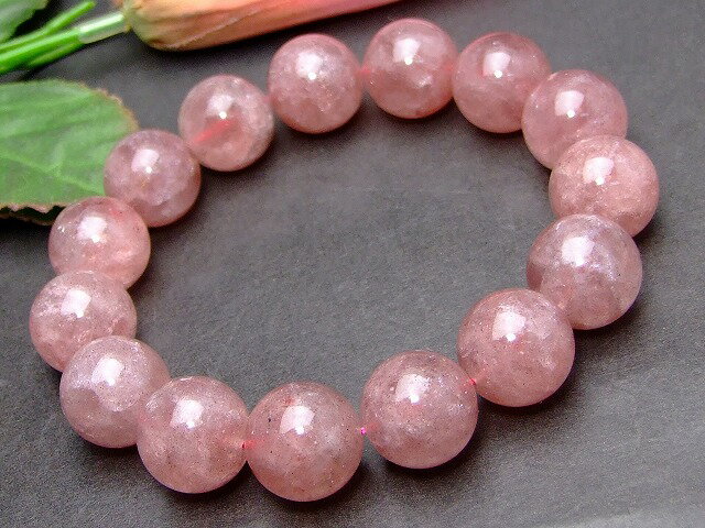 g3-659M 16mm A ストロベリークォーツ 苺水晶 ブレスレット 内径19cm ポーチ付き 送料無料 ブラジル産 天然石 パワーストーン