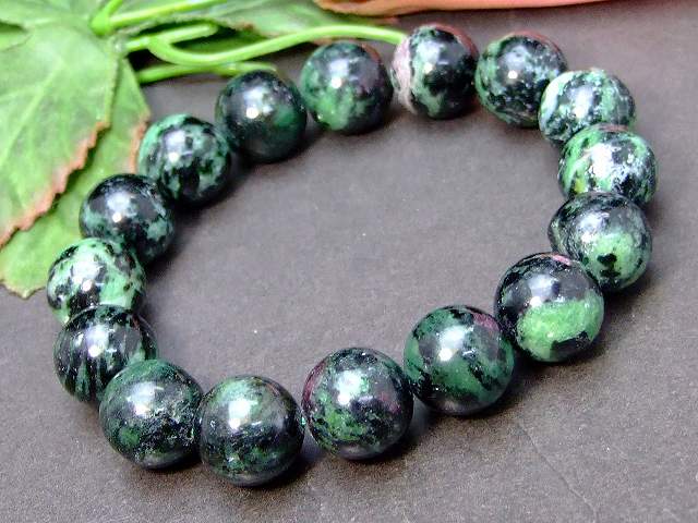Genuine, Semi-Precious Stones - g3-1059N　　今月の半額 わけあり ルビーインゾイサイト 14mm ブレスレット 内径18cm ポーチ付き 送料無料有 天然石 パワーストーン