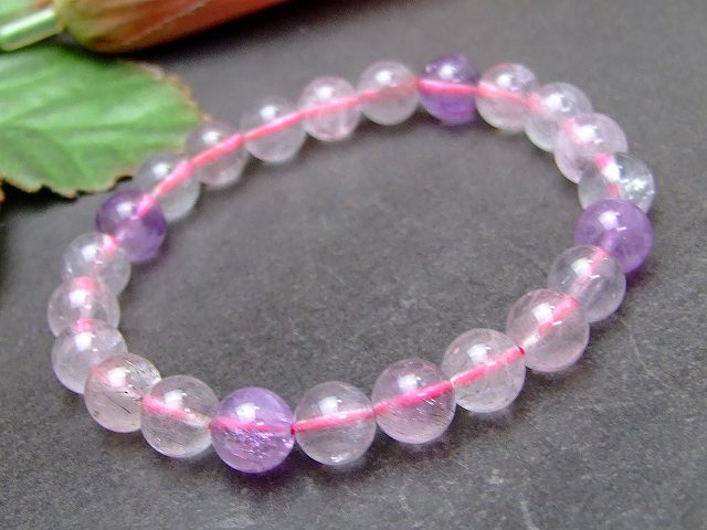 Genuine, Semi-Precious Stones - 57282　　8mm AA+ スーパーセブン ブレスレット 内径17cm ポーチ付き 送料無料 ブラジル産 天然石 パワーストーン