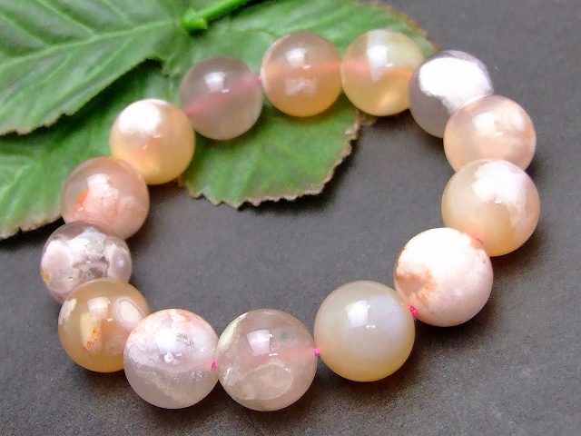 g3-2232F　今月の半額 桜瑪瑙 メノウ アゲート 15mm AA ブレスレット 内径17cm ポーチ付き 送料無料 天然石 パワーストーン