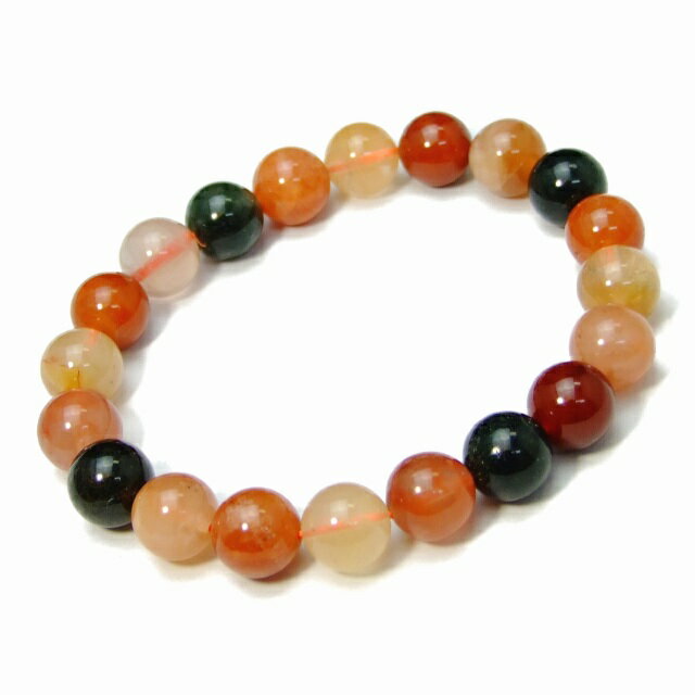 Genuine, Semi-Precious Stones - 40299H　　福禄寿ルチルクォーツ 10mm A ブレスレット 内径17cm ミックスルチルクォーツ 送料無料 ブラジル産 天然石 パワーストーン