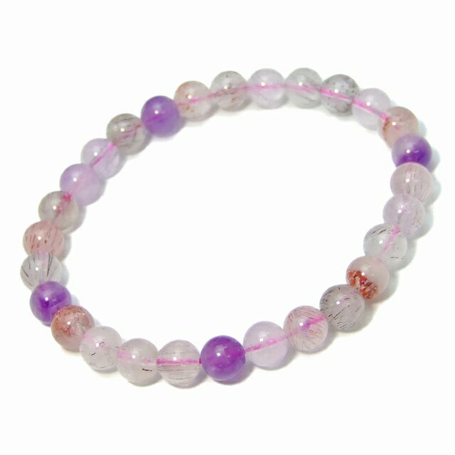 Genuine, Semi-Precious Stones - g3-1546Y　　6mm AA+ スーパーセブン ブレスレット 内径調節可 ポーチ付き 送料無料 ブラジル産 天然石 パワーストーン