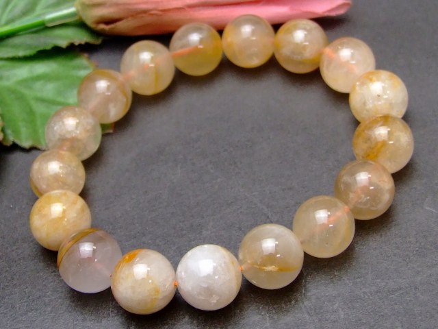Genuine, Semi-Precious Stones - 57818　　12mm〜13mm ライモナイト リモナイトインクォーツ オーロラクォーツ 褐鉄鉱 ブレスレット 内径19cm ポーチ付き 送料無料 天然石 パワーストーン