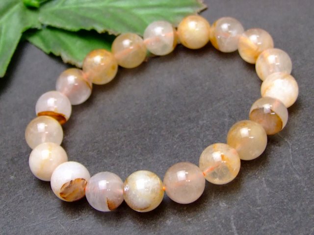India Beads - 57858　　10mm ライモナイト リモナイトインクォーツ オーロラクォーツ 褐鉄鉱 ブレスレット 内径16cm ポーチ付き 送料無料 天然石 パワーストーン