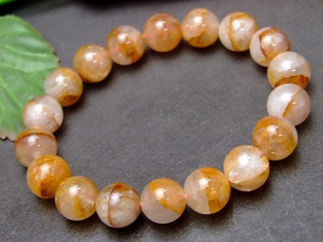 Genuine, Semi-Precious Stones - 57867　　11mm ライモナイト リモナイトインクォーツ オーロラクォーツ 褐鉄鉱 ブレスレット 内径18cm ポーチ付き 送料無料 天然石 パワーストーン