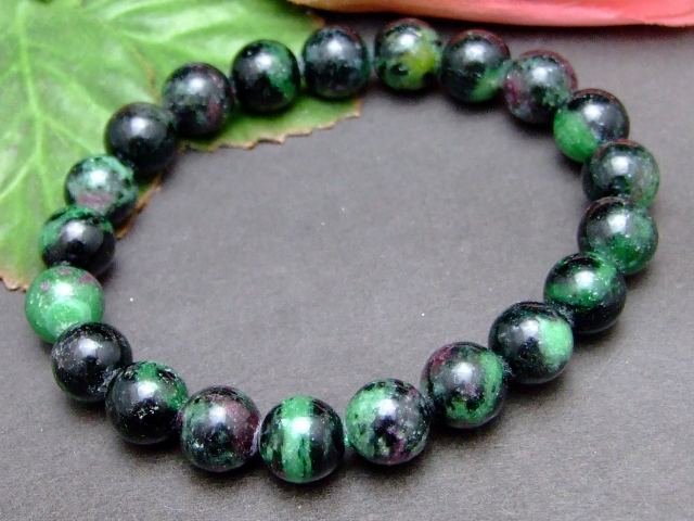 Genuine, Semi-Precious Stones - g3-1060R　　ルビーインゾイサイト 10mm ブレスレット 内径19cm ポーチ付き 送料無料 天然石 パワーストーン