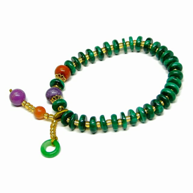 Genuine, Semi-Precious Stones - g3-2962K　　6mm〜9mm A マラカイト チャロアイト 南紅メノウ フォスフォシデライト 翡翠 内径16cm ポーチ付き 送料無料 天然石 パワーストーン