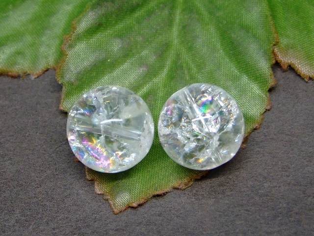 Genuine, Semi-Precious Stones - 58944　　虹入り クラック水晶 14mm AAA 1粒売り 爆裂水晶 クラッククォーツ ネコポス送料無料 天然石 パワーストーン