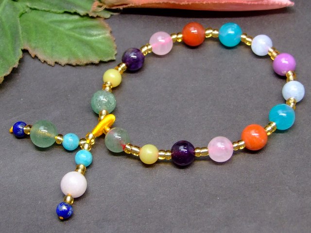 60050　　4mm〜9mm フォスフォシデライト アクアマリン等 ミックス石 ブレスレット 内径16cm ポーチ付き 送料無料 天然石 パワーストーン