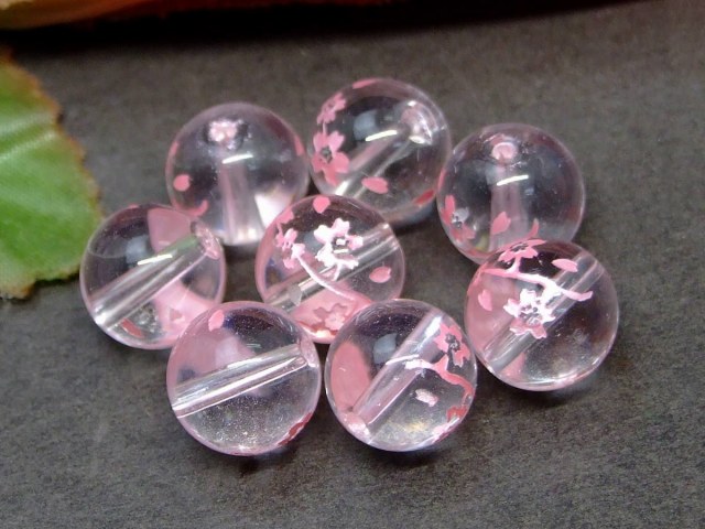 g3-2413K 　1粒売り10mm AA 水晶 桜彫り ピンク箔 ネコポス送料無料 ブラジル産 天然石 パワーストーン
