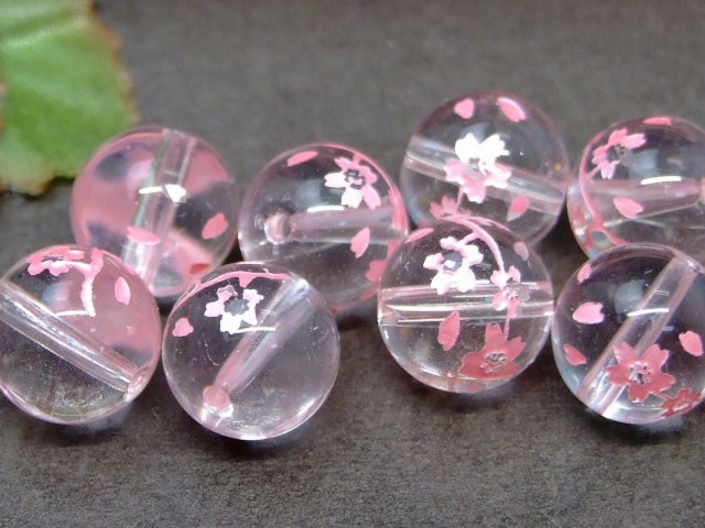 g3-2413K 　1粒売り10mm AA 水晶 桜彫り ピンク箔 ネコポス送料無料 ブラジル産 天然石 パワーストーン