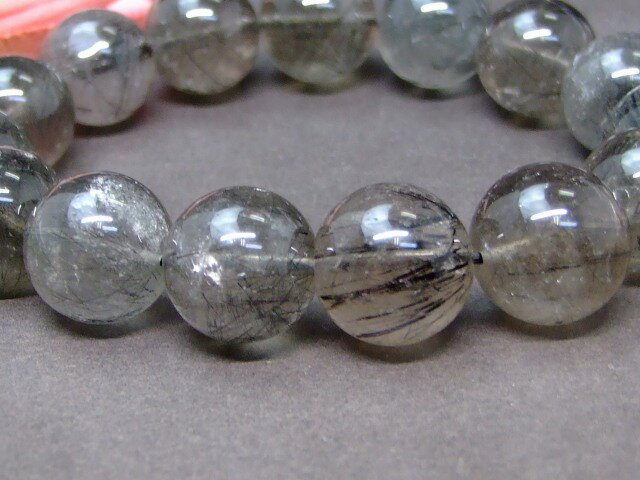 61677　　ブラックルチルクォーツ 15mm ブレスレット 内径19cm 針水晶 ポーチ付き 送料無料 ブラジル産 天然石 パワーストーン