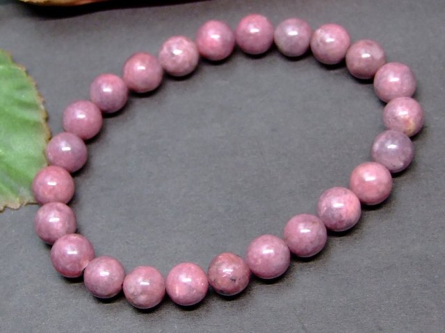 Genuine, Semi-Precious Stones - 60448　　ロードナイト 8mm ブレスレット 内径16cm 薔薇輝石 ポーチ付き 送料無料 天然石 パワーストーン