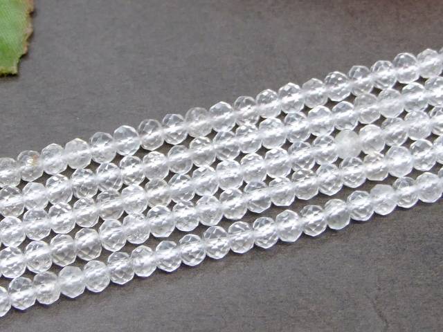 g3-302K　　4mm×3mm A ボタンカット 水晶 クリスタル クォーツ 1連39cm 通し針、解説書、1mゴム付き 鑑別済 本物保証 ネコポス送料無料 天然石 パワーストーン