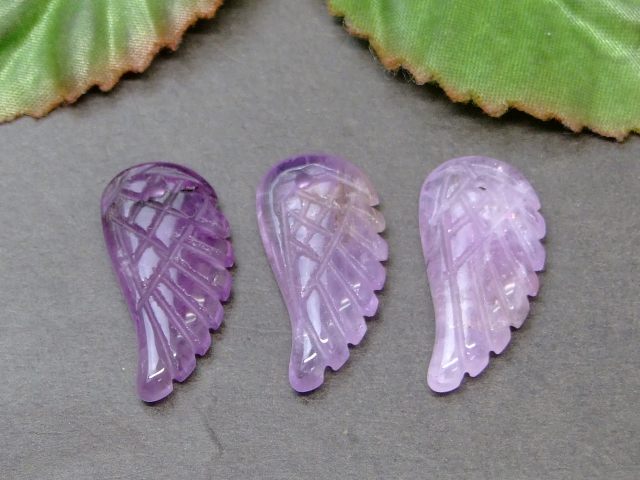 61706A　　12×24mm 1個 天使の羽 彫り アメジスト 紫水晶 ネコポス送料無料 天然石 パワーストーン
