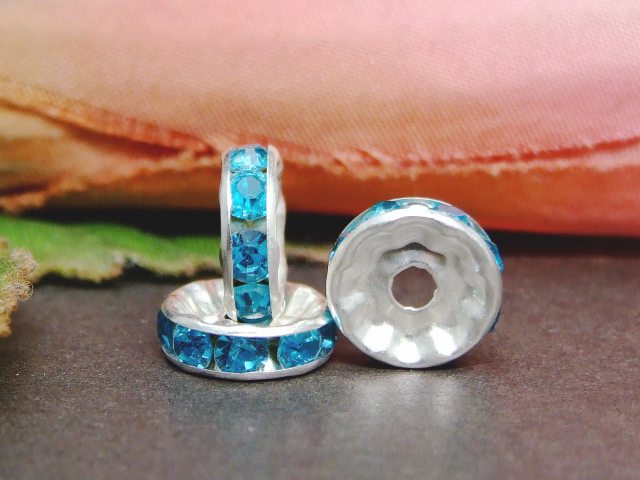 P3-138C　　10mm×4mm 100個セット ロンデル 平シルバー＆水色 ネコポス送料無料 天然石 パワーストーンアクセサリー作りに パーツ