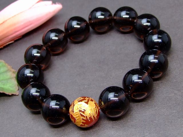 30603G　　今月の半額 16mm アイスオブシディアン 16mm 赤瑪瑙 龍彫り 金彫り ブレスレット 内径調節可能 アメリカ産 送料無料 天然石 ..