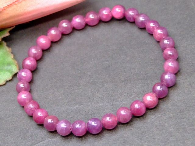 63690 ルビー 6mm A ブレスレット 内径16cm ポーチ付き 鑑別済・本物保証 送料無料 ベトナム産 天然石 パワーストーン