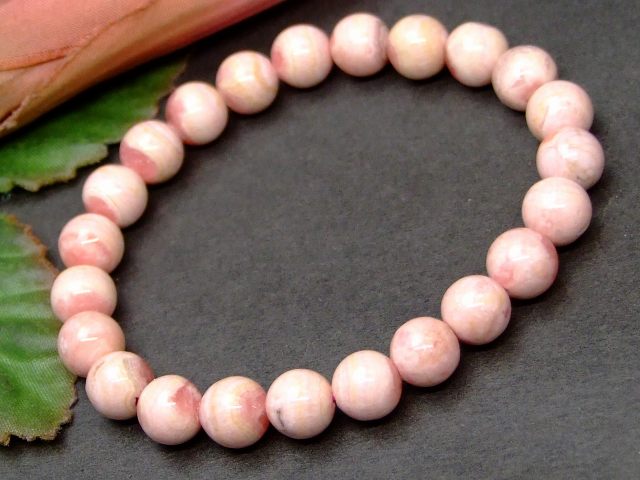 g3-619N　　インカローズ 8mm ブレスレット 内径16cm 鑑別済・本物保証 ポーチ付き 送料無料 アルゼンチン産 天然石 パワーストーン