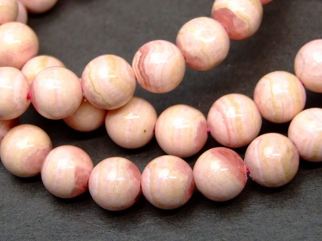 g3-619N　　インカローズ 8mm ブレスレット 内径16cm 鑑別済・本物保証 ポーチ付き 送料無料 アルゼンチン産 天然石 パワーストーン