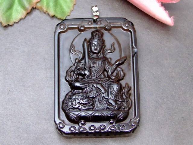 63862　　スモーキークォーツ 56mm×38mm 1個売り 明王 ほとけ お守り 厄除け ペンダントトップ 送料無..