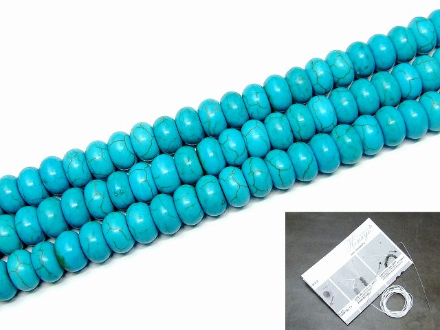 g3-334N　　ターコイズ トルコ石 12mm×7mm ソロバン 算盤 そろばん 1連38cm 通し針、解説書、1mゴム付き ネコポス送料無料 人工石 パワーストーン