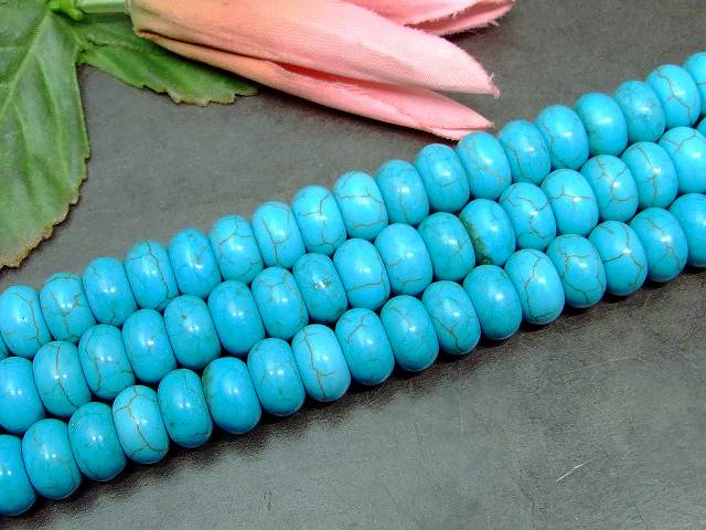 g3-334N　　ターコイズ トルコ石 12mm×7mm ソロバン 算盤 そろばん 1連38cm 通し針、解説書、1mゴム付き ネコポス送料無料 人工石 パワーストーン