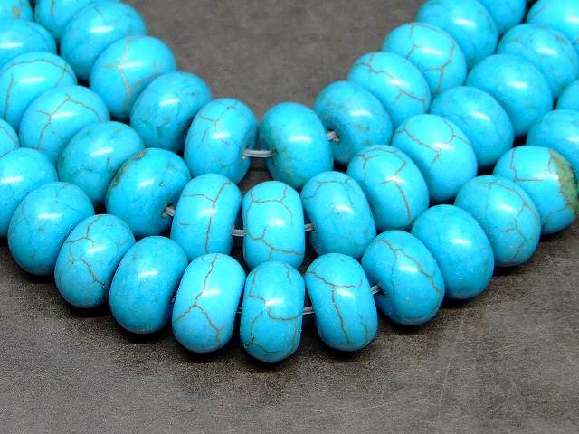 g3-334N　　ターコイズ トルコ石 12mm×7mm ソロバン 算盤 そろばん 1連38cm 通し針、解説書、1mゴム付き ネコポス送料無料 人工石 パワーストーン