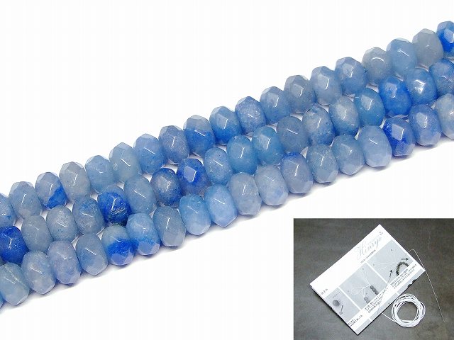 樂天商城 - g3-3R　　ブルーアベンチュリン 8mm×5mm ボタンカット ソロバンカット 1連38cm 通し針、解説書、1mゴム付き 送料無料 天然石 パワーストーン