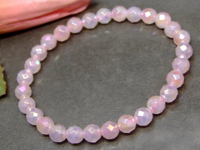 g3-80C　　今月26％OFF ローズクォーツ アクアオーラ 6mm AA 64面カット ブレスレット 内径選択可能 紅水晶 ポーチ付き ネコポス送料無料 ブラジル産 天然石 パワーストーン
