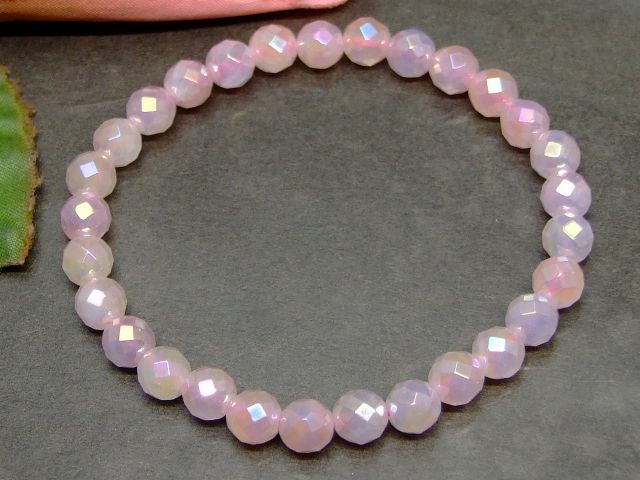 g3-80C　　今月26％OFF ローズクォーツ アクアオーラ 6mm AA 64面カット ブレスレット 内径選択可能 紅水晶 ポーチ付き ネコポス送料無料 ブラジル産 天然石 パワーストーン