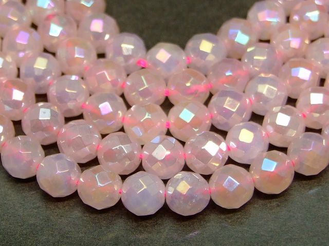 g3-79Q　　今月26％OFF ローズクォーツ アクアオーラ ローズオーラ 6mm AA 64面カット 1連39cm 通し針、解説書、1mゴム付き ネコポス送料無料 ブラジル産 天然石 パワーストーン