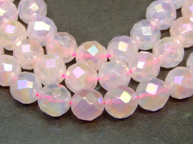 g3-79R　　今月10％OFF ローズクォーツ アクアオーラ ローズオーラ 8mm AA 64面カット 1連38cm 通し針、解説書、1mゴム付き 送料無料 ブラジル産 天然石 パワーストーン